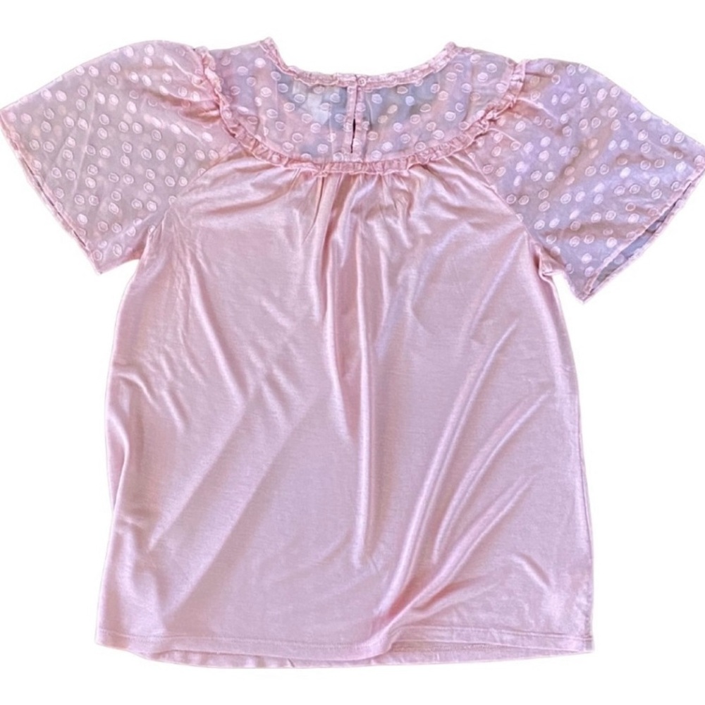 Loft Pink Lightweight Blouse with Polka Dot Ruffle Detail, Large, NWT